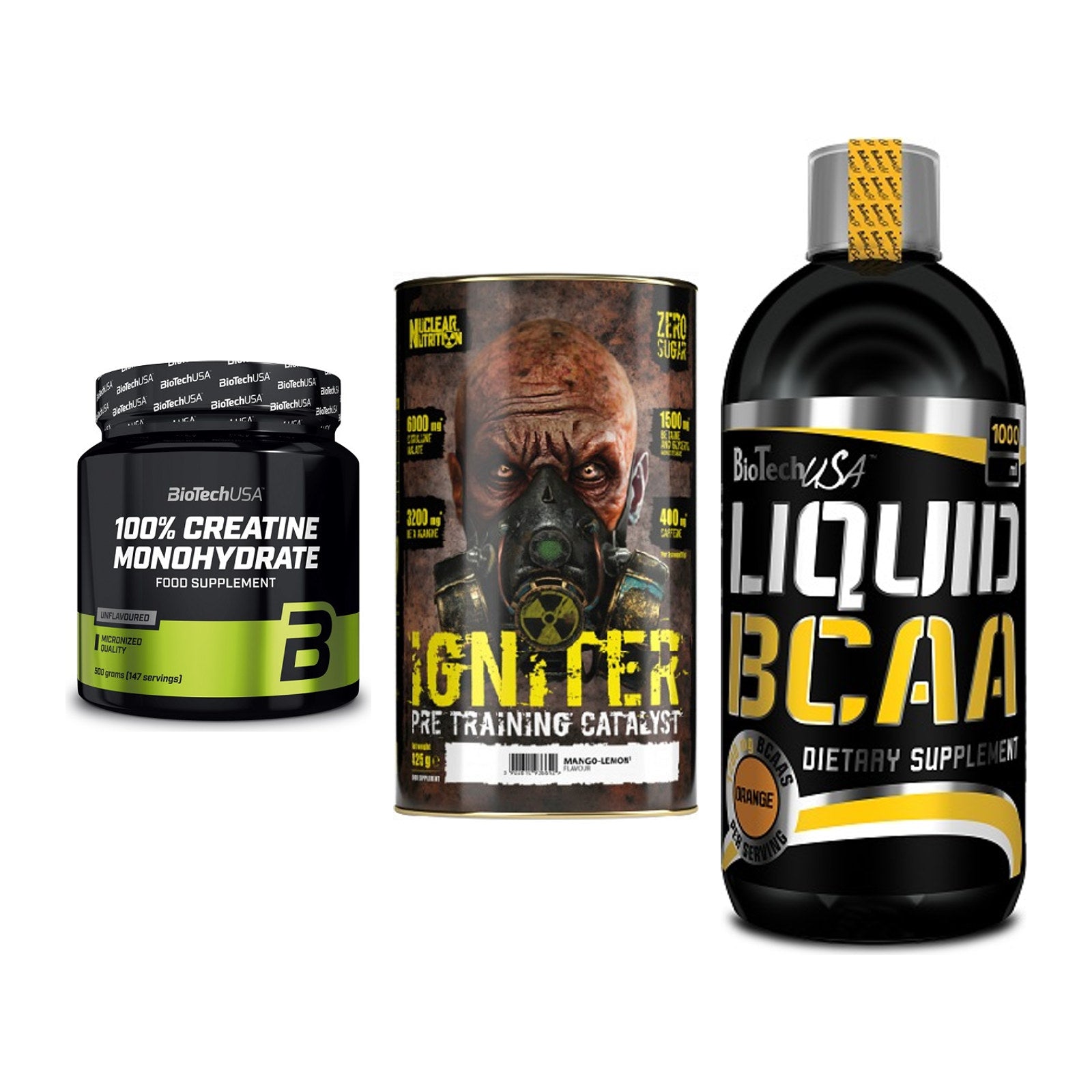 Kraft-Stack: BioTech Creatine + Nuclear Nutrition + BioTech Liquid – alle enthaltenen Artikel