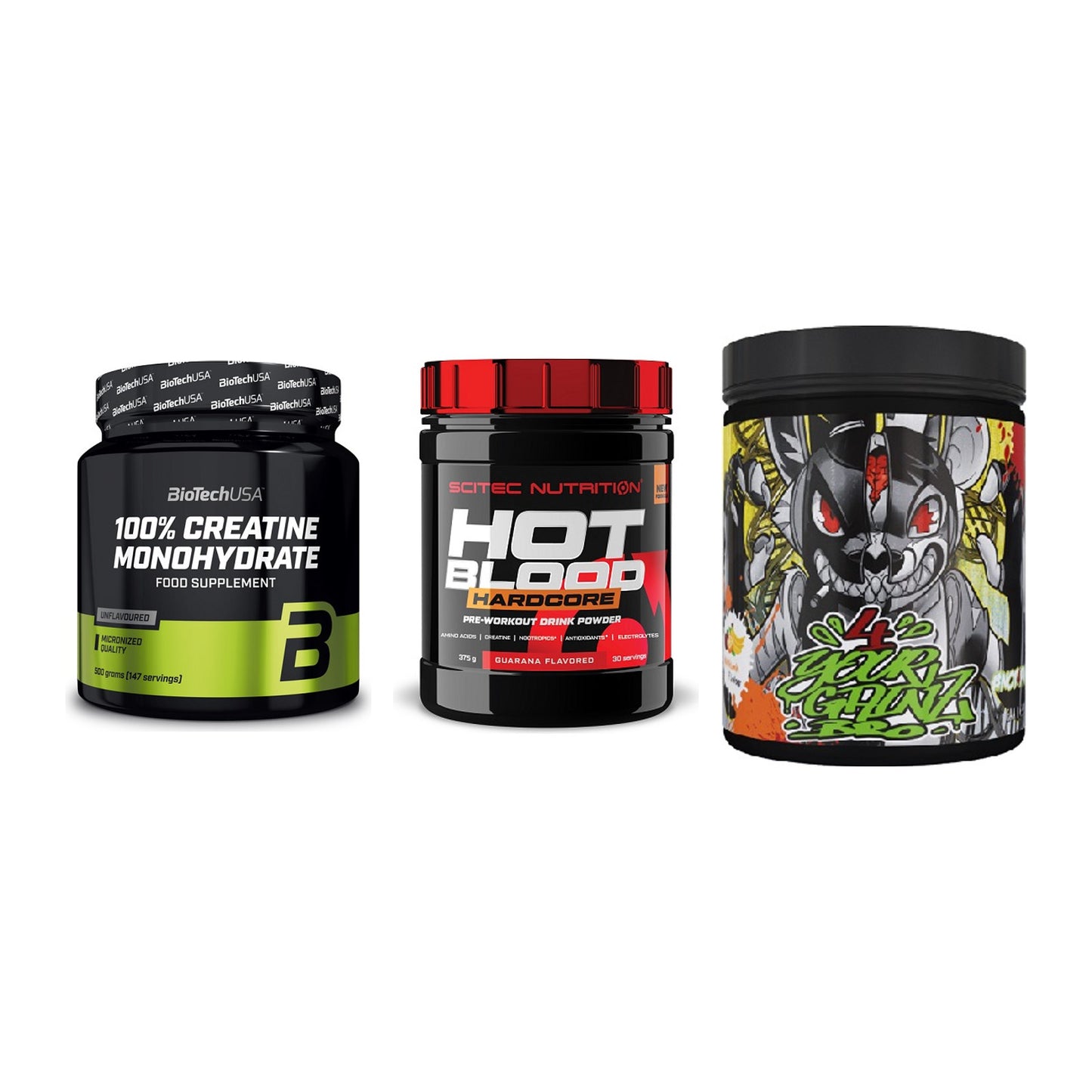 Kraft-Stack: BioTech Creatine + Scitec Hot Blood + BPS-Pharma EAA´s – alle enthaltenen Artikel