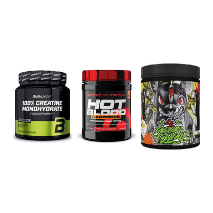 Kraft-Stack: BioTech Creatine + Scitec Hot Blood + BPS-Pharma EAA´s – alle enthaltenen Artikel