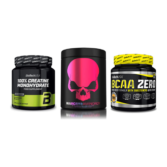 Kraft-Stack: BioTech Creatine + Genius Nutrition + BioTech BCAA Zero – alle enthaltenen Artikel