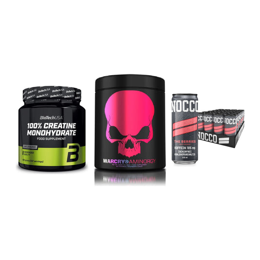Kraft-Stack: BioTech Creatine + Genius Nutrition + Nocco BCAA Drink – alle enthaltenen Artikel