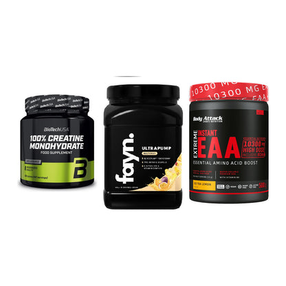 Kraft-Stack: BioTech Creatine + Fayn. Ultrapump + Body Attack – alle enthaltenen Artikel