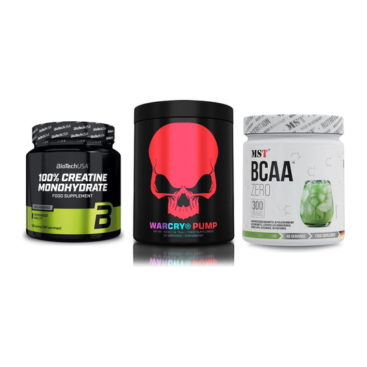 Kraft-Stack: BioTech Creatine + Genius Nutrition + MST BCAA Zero – alle enthaltenen Artikel