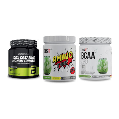 Kraft-Stack: BioTech Creatine + MST Amino Pump + MST BCAA Zero – alle enthaltenen Artikel