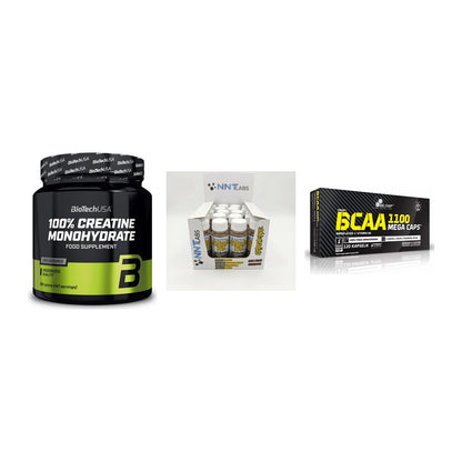 Kraft-Stack: BioTech Creatine + NNT Extreme + Olimp BCAA Mega – alle enthaltenen Artikel