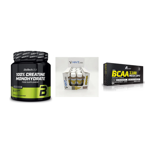 Kraft-Stack: BioTech Creatine + NNT Extreme + Olimp BCAA Mega – alle enthaltenen Artikel