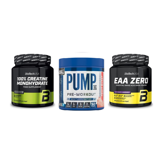 Kraft-Stack: BioTech Creatine + Applied Nutrition + BioTech EAA Zero – alle enthaltenen Artikel