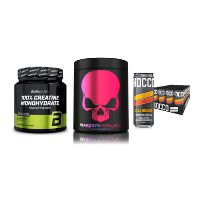 Kraft-Stack: BioTech Creatine + Genius Nutrition + Nocco BCAA Drink – alle enthaltenen Artikel