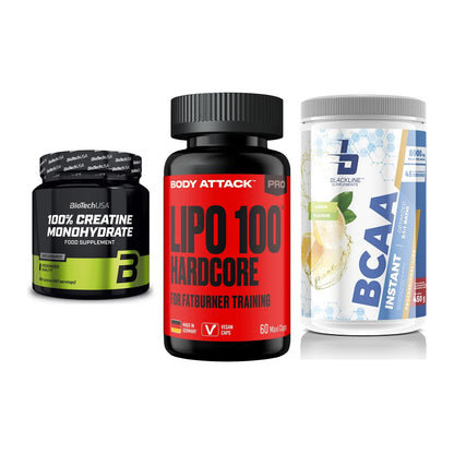 Kraft-Stack: BioTech Creatine + Body Attack LIPO + Blackline – alle enthaltenen Artikel