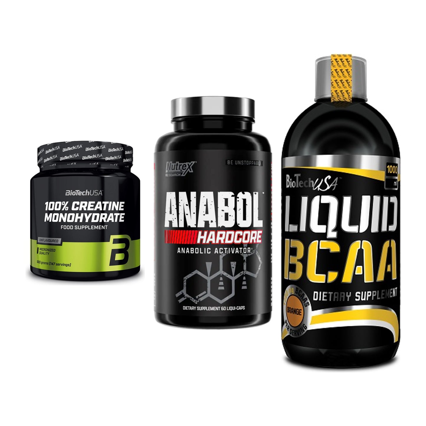 Kraft-Stack: BioTech Creatine + Nutrex Anabol + BioTech Liquid – alle enthaltenen Artikel