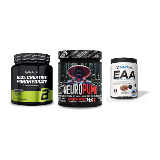 Kraft-Stack: BioTech Creatine Monohydrate + MST NeuroPump + NNT EAA – alle enthaltenen Artikel