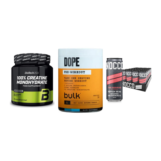 Kraft-Stack: BioTech Creatine + Bulk Dope + Nocco BCAA Drink – alle enthaltenen Artikel