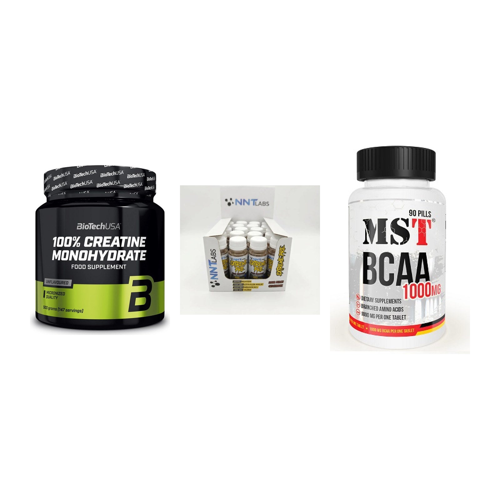 Kraft-Stack: BioTech Creatine + NNT Extreme + MST BCAA 1000 (90 – alle enthaltenen Artikel