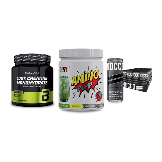 Kraft-Stack: BioTech Creatine + MST Amino Pump + Nocco BCAA Drink – alle enthaltenen Artikel