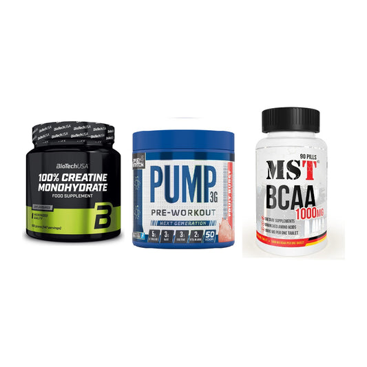 Kraft-Stack: BioTech Creatine + Applied Nutrition + MST BCAA 1000 (90 – alle enthaltenen Artikel