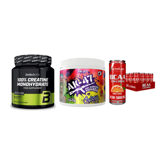 Kraft-Stack: BioTech Creatine + AK47 Labs + Activlab BCAA – alle enthaltenen Artikel