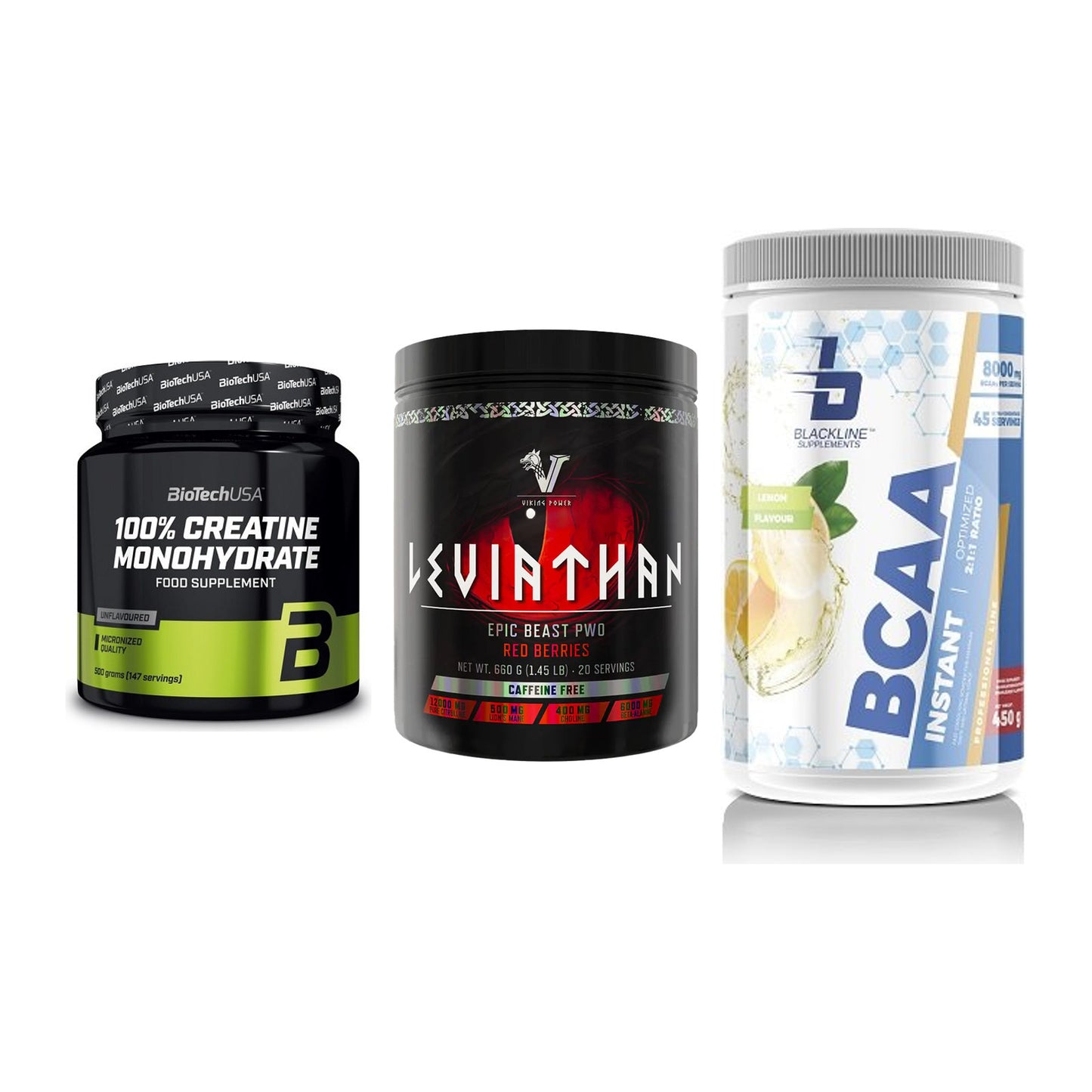 Kraft-Stack: BioTech Creatine + Viking Power + Blackline – alle enthaltenen Artikel