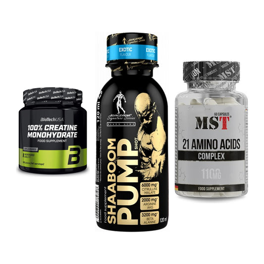 Kraft-Stack: BioTech Creatine + Kevin Levrone + MST 21 Amino – alle enthaltenen Artikel