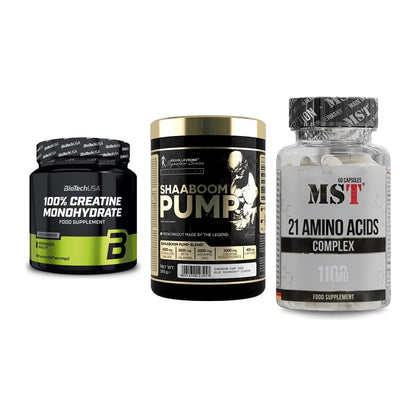 Kraft-Stack: BioTech Creatine + Kevin Levrone + MST 21 Amino – alle enthaltenen Artikel