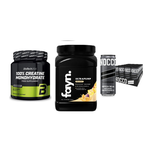 Kraft-Stack: BioTech Creatine + Fayn. Ultrapump + Nocco BCAA Drink – alle enthaltenen Artikel