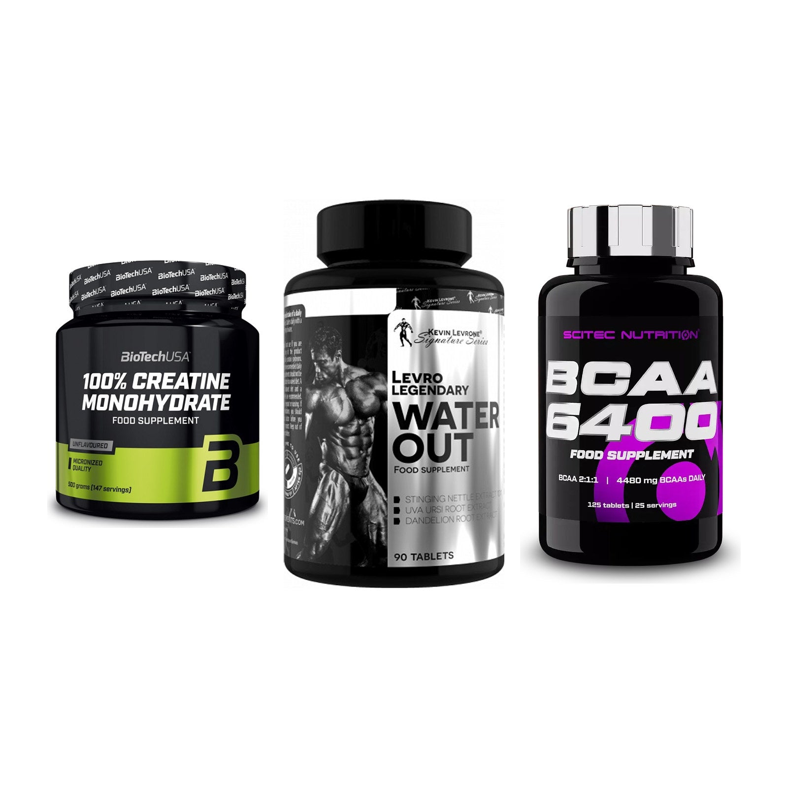 Kraft-Stack: BioTech Creatine + Kevin Levrone + Scitec BCAA 6400 – alle enthaltenen Artikel