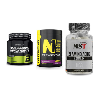 Kraft-Stack: BioTech Creatine + Nutrend N1 + MST 21 Amino – alle enthaltenen Artikel