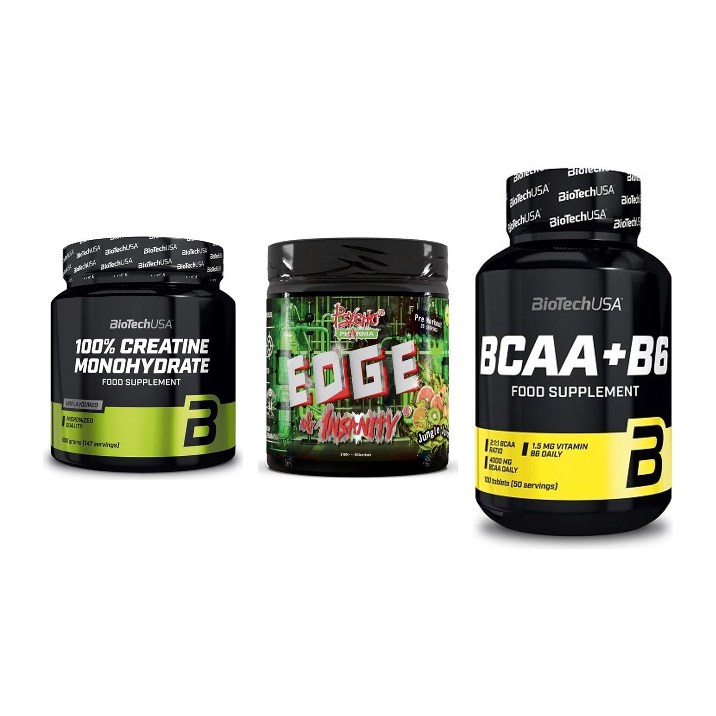 Kraft-Stack: BioTech Creatine + Psycho Pharma + BioTech BCAA+B6 – alle enthaltenen Artikel