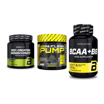 Kraft-Stack: BioTech Creatine + NXT Nutrition TNT + BioTech BCAA+B6 – alle enthaltenen Artikel