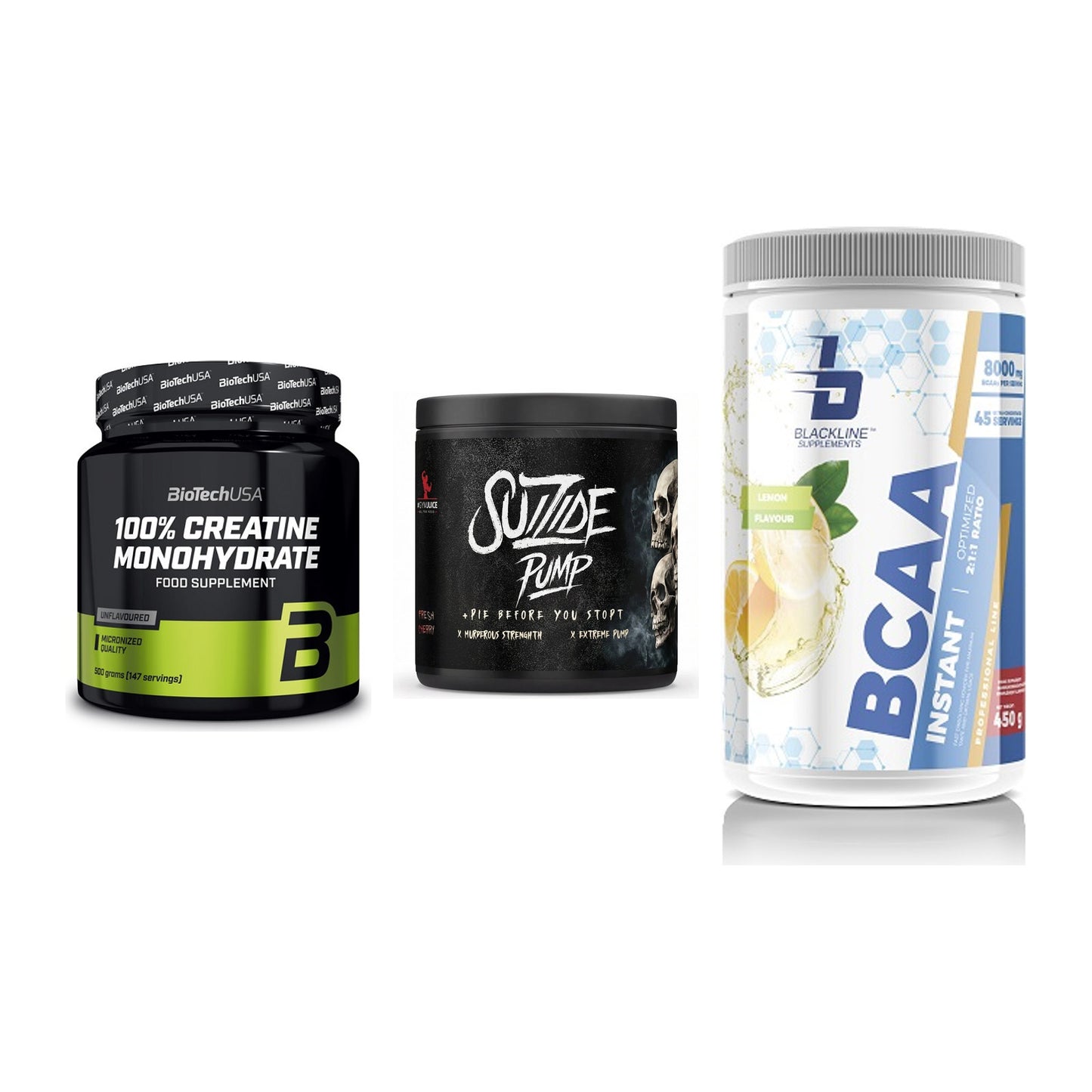 Kraft-Stack: BioTech Creatine + #GYMJUICE SUIZIDE + Blackline – alle enthaltenen Artikel