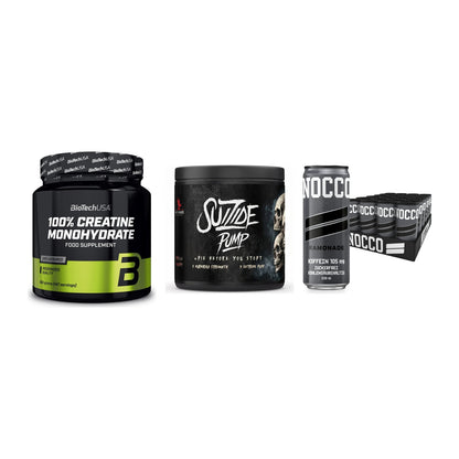 Kraft-Stack: BioTech Creatine + #GYMJUICE SUIZIDE + Nocco BCAA Drink – alle enthaltenen Artikel
