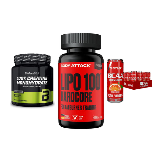 Kraft-Stack: BioTech Creatine + Body Attack LIPO + Activlab BCAA – alle enthaltenen Artikel