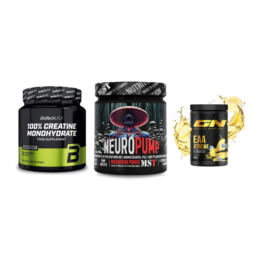 Kraft-Stack: BioTech Creatine + MST NeuroPump + GN EAA Xtreme – alle enthaltenen Artikel