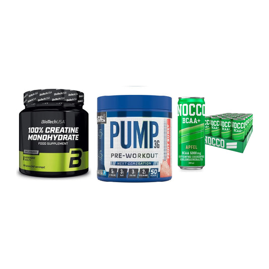 Kraft-Stack: BioTech Creatine + Applied Nutrition + Nocco BCAA Drink – alle enthaltenen Artikel