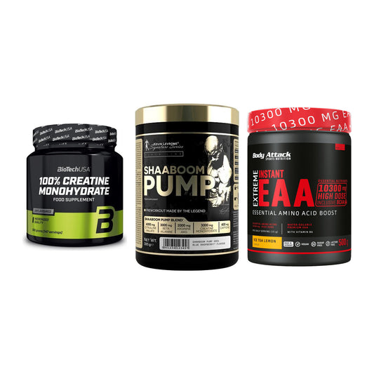 Kraft-Stack: BioTech Creatine + Kevin Levrone + Body Attack – alle enthaltenen Artikel