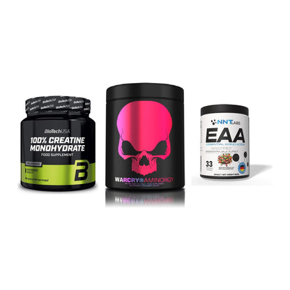 Kraft-Stack: BioTech Creatine + Genius Nutrition + NNT EAA – alle enthaltenen Artikel
