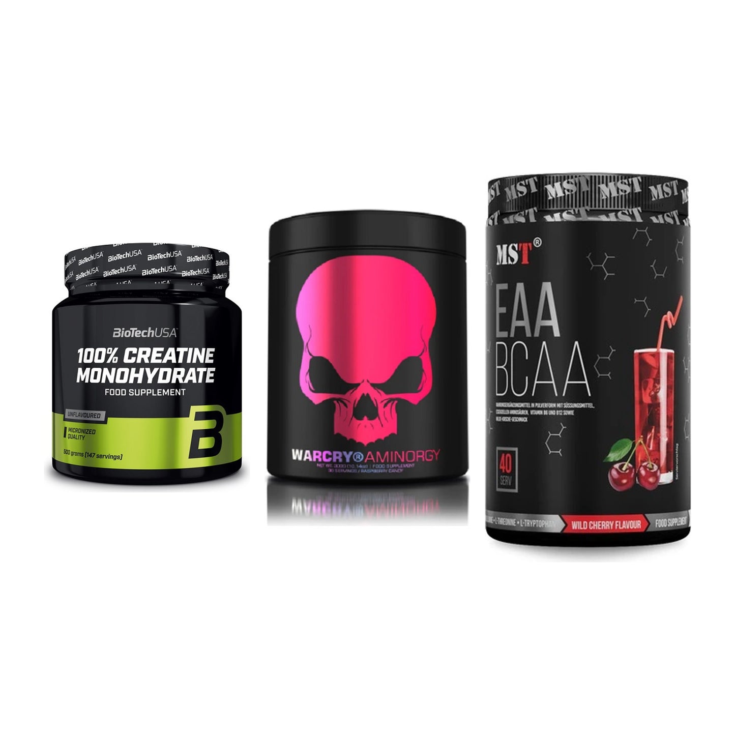 Kraft-Stack: BioTech Creatine + Genius Nutrition + MST EAA & BCAA – alle enthaltenen Artikel