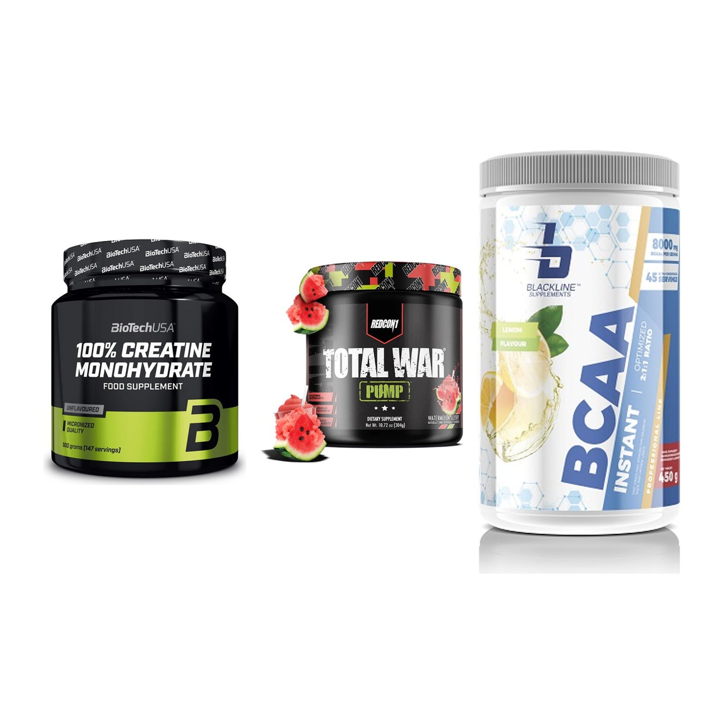 Kraft-Stack: BioTech Creatine + Redcon1 Total War + Blackline – alle enthaltenen Artikel