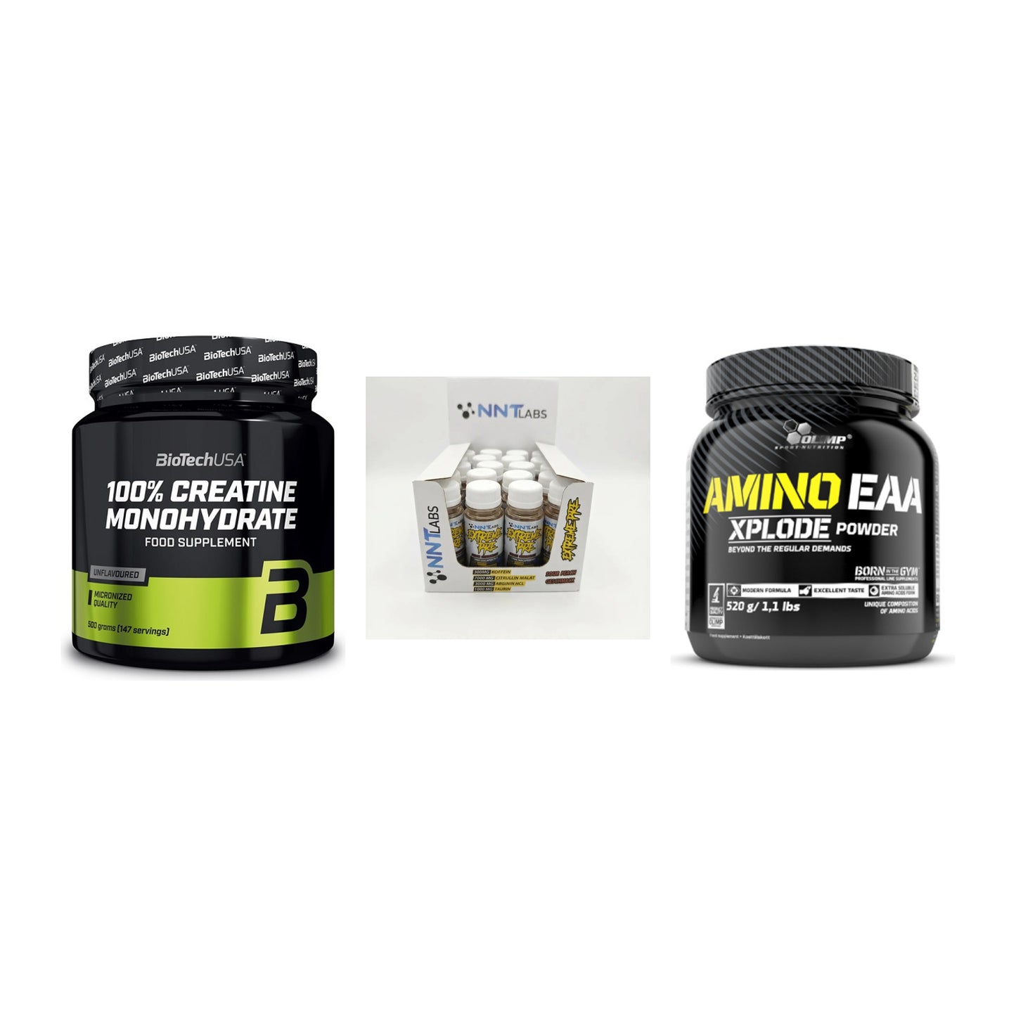 Kraft-Stack: BioTech Creatine + NNT Extreme + Olimp Amino EAA – alle enthaltenen Artikel
