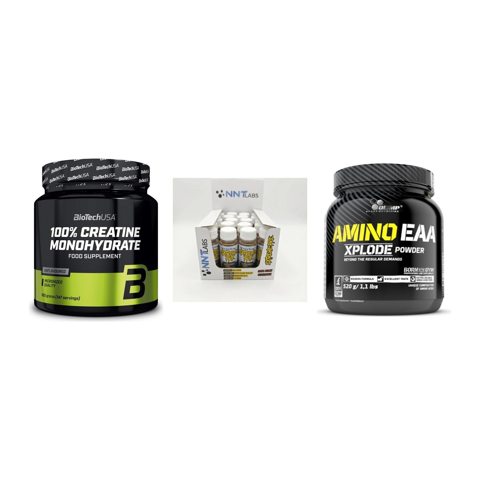 Kraft-Stack: BioTech Creatine + NNT Extreme + Olimp Amino EAA – alle enthaltenen Artikel