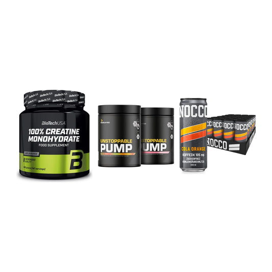 Kraft-Stack: BioTech Creatine + Dedicated + Nocco BCAA Drink – alle enthaltenen Artikel