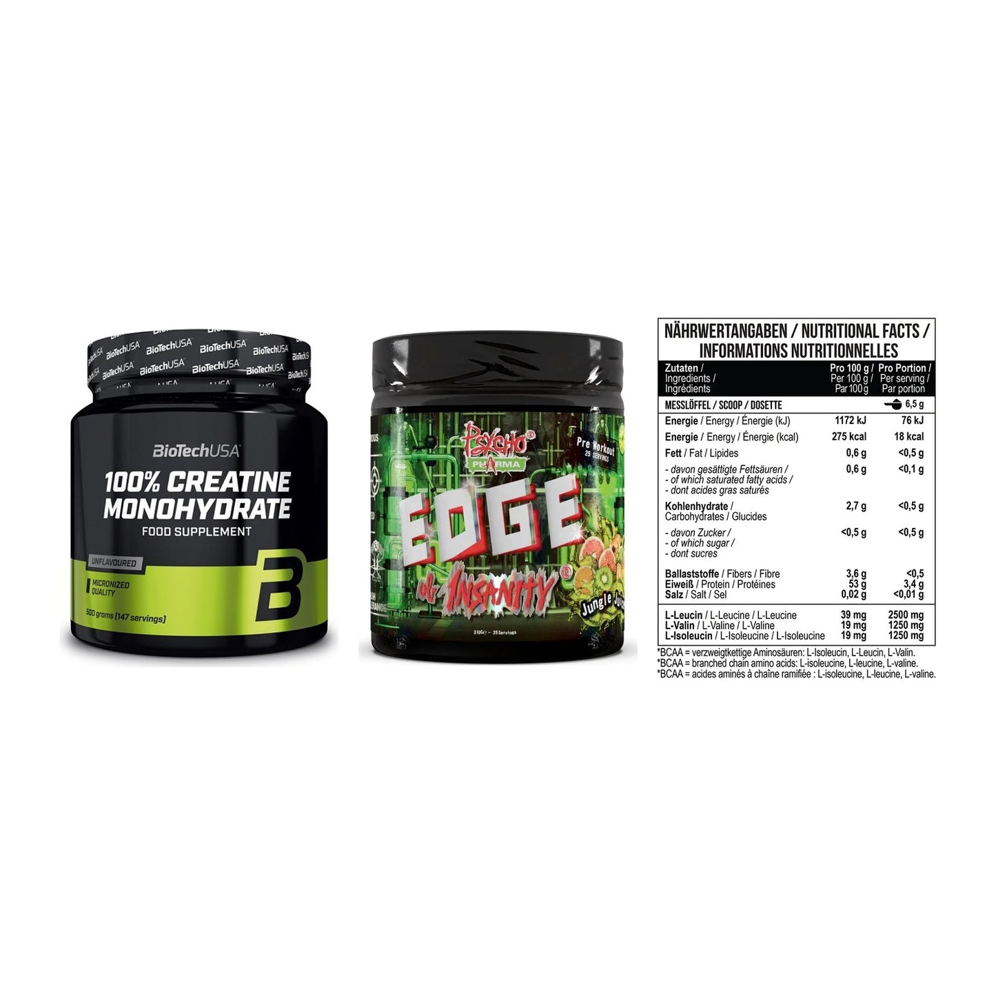 Kraft-Stack: BioTech Creatine + Psycho Pharma + MST BCAA Zero – alle enthaltenen Artikel