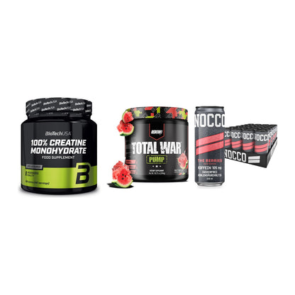 Kraft-Stack: BioTech Creatine + Redcon1 Total War + Nocco BCAA Drink – alle enthaltenen Artikel