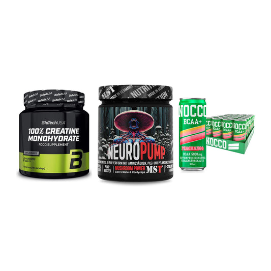 Kraft-Stack: BioTech Creatine + MST NeuroPump + Nocco BCAA Drink – alle enthaltenen Artikel
