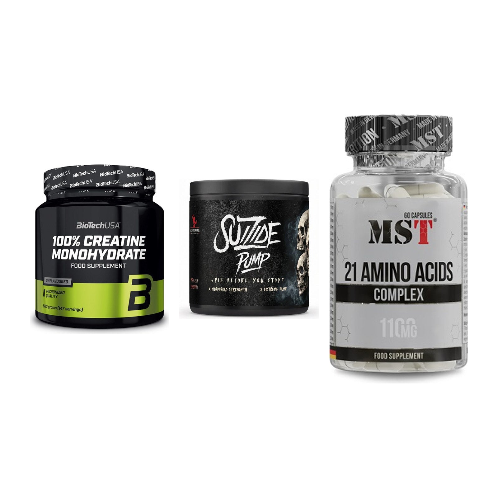 Kraft-Stack: BioTech Creatine + #GYMJUICE SUIZIDE + MST 21 Amino – alle enthaltenen Artikel