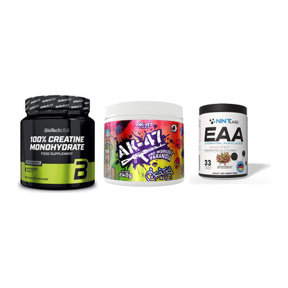 Kraft-Stack: BioTech Creatine + AK47 Labs + NNT EAA – alle enthaltenen Artikel