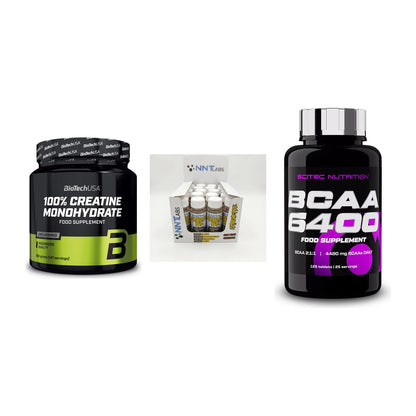 Kraft-Stack: BioTech Creatine + NNT Extreme + Scitec BCAA 6400 – alle enthaltenen Artikel