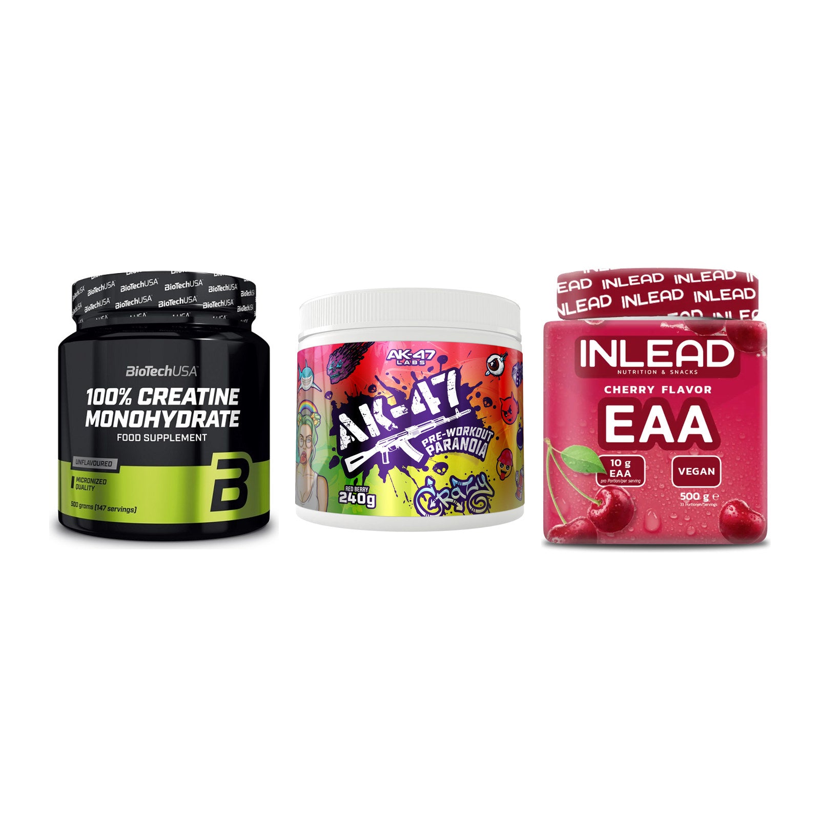 Kraft-Stack: BioTech Creatine + AK47 Labs + INLEAD EAA – alle enthaltenen Artikel