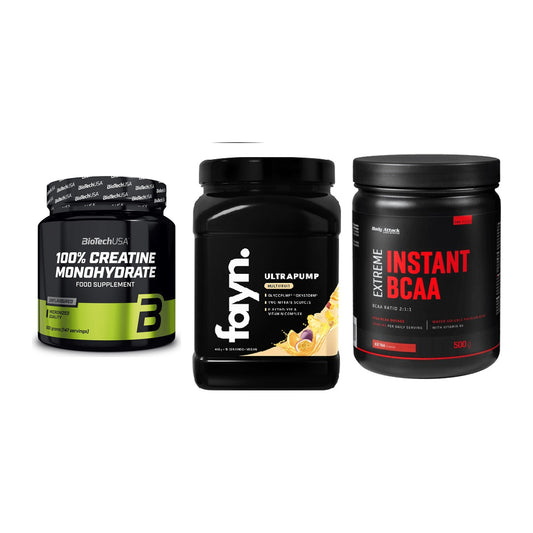 Kraft-Stack: BioTech Creatine + Fayn. Ultrapump + Body Attack – alle enthaltenen Artikel
