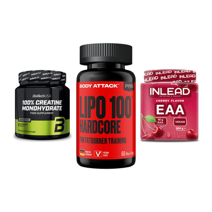 Kraft-Stack: BioTech Creatine + Body Attack LIPO + INLEAD EAA – alle enthaltenen Artikel