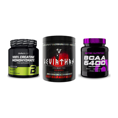 Kraft-Stack: BioTech Creatine + Viking Power + Scitec BCAA 6400 – alle enthaltenen Artikel